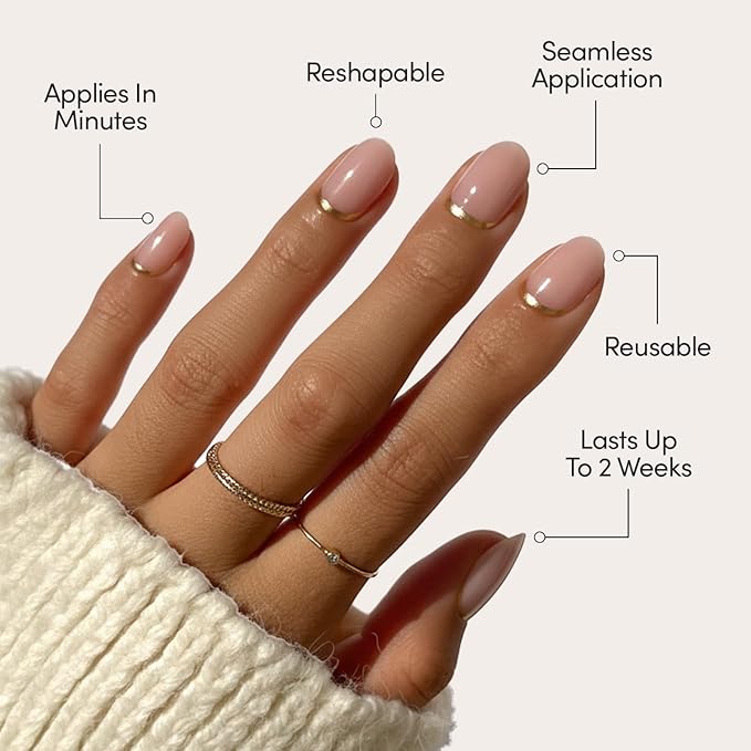 Glamnetic Press On Nails - Goal Digger Fake Nails | Glossy, Semi-Transparent, Short Round Nails, Salon Quality | 12 Sizes - 30 Nail Kit with Glue