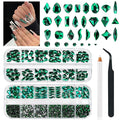 24 Styles Emerald Green Nail Rhinestones Multi Shapes Flatback Crystals Gems Round Beads K9 Glass Stones Diamonds Jewels Nail Art Charms Supplies for Nails Face Eyes Makeup Crafts Clothes Shoes