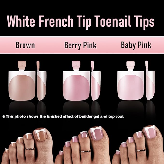 Press On Toenails, 180Pcs French Tip Toe Nails Sharp Square for Women Pre-Designed Soft Gel Thick False Toenail Extension, Brown Berry Pink Full Cover Acrylic Nails for Salon & DIY 15 Sizes