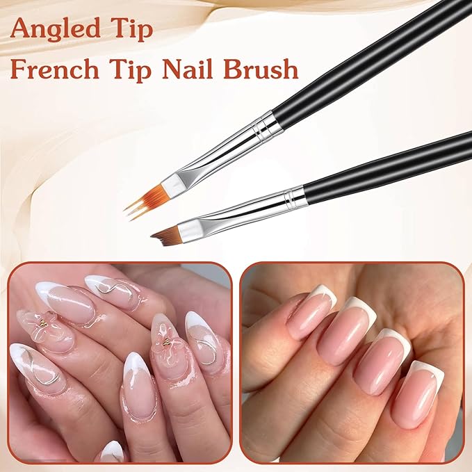 6 Pcs French Tip Nail Brush - Black Handle Oblique Head Brushes - Nail French Tip Brush For UV Gel Acrylic Painting And Nails Art Drawing