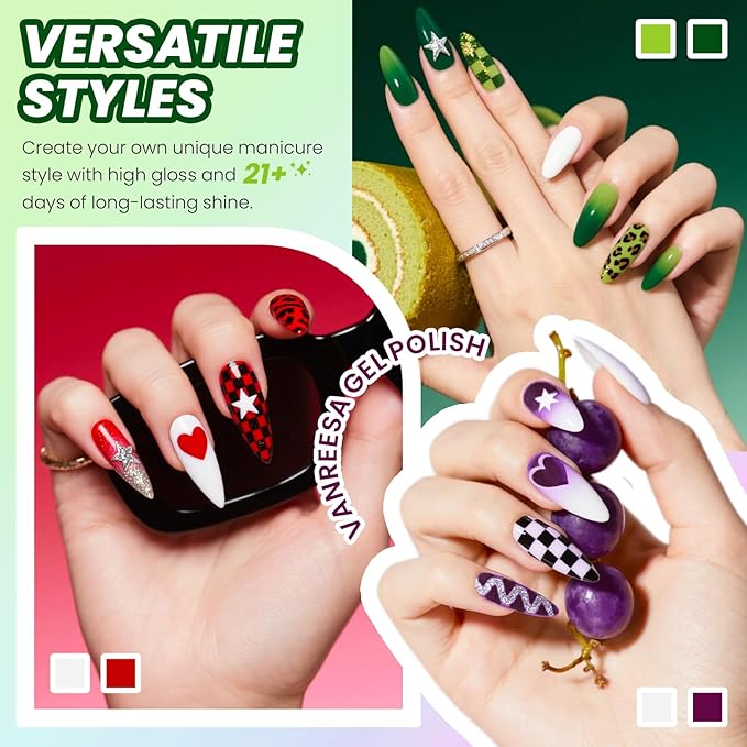 VANREESA 24 Pcs Gel Nail Polish Set, 21 Colors Bright Gel Polish with Base Coat Glossy & Matte Top Coat Red Orange Yellow Green Blue Pink Purple Gel Polish Kit Nail Kit Gifts for Women