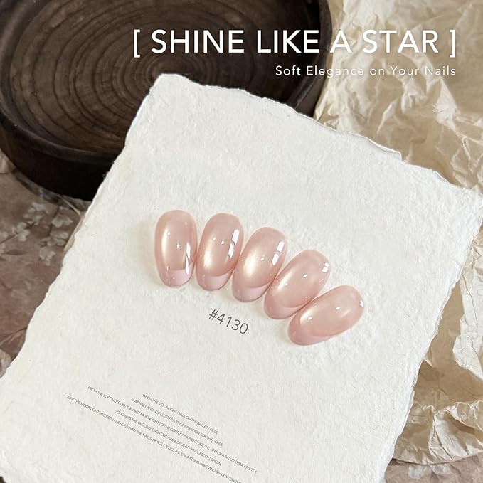 GAOY Pink Glassy Cat Eye Gel Nail Polish, 16ml Holographic Glitter Jelly Nail Polish with Magnet, Reflective Translucent UV Gel for Manicure Art DIY, 4130 Dusty Peach