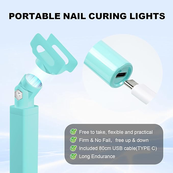 Mini UV Light for Nails，Handheld LED Flash Cure Lamp for Gel X Polish, Portable Uv Pen Light for Single Finger,Nail Curing Lamp with Stand for Starter Salon DIY or Home Manicure (Blue, Mini)