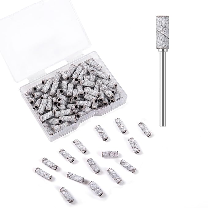 100pcs Small Nail Sanding Bands for Nail Drill, 3.1mm Mini Nail Sanding Mandrel Bits 180 Grit Fine Nail File Bits for Acrylic Nails Gel Manicure Pedicure Nail Prep Salon Supplies,Zebra