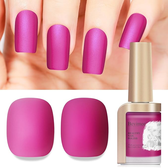 Matte Nail Polish, Air Quick Dry, Hot Pink Nail Lacquer Matte Finish, High Pigmented Long Lasting & Fast Drying Velvet Nail Polish for Valentine's Day Gift Nail Art, Mist Effect 12ml