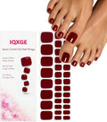 34 Pcs Semi Cured Gel Toe Nail Strips Dark Red Gel Nail Stickers Full Cover Nails Wraps Self Adhesive Toe Nails Polish Strips Stickers for Women UV/LED Light Required