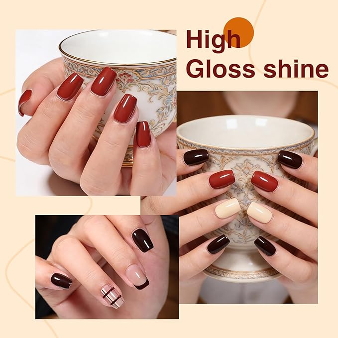 Gel Polish Set of 6 Colors 12ml with Red Orange Brown, Gel Polish Kit for Salon DIY at Home, Soak Off LED UV Gel Nail Polish, Gifts for Women Girls