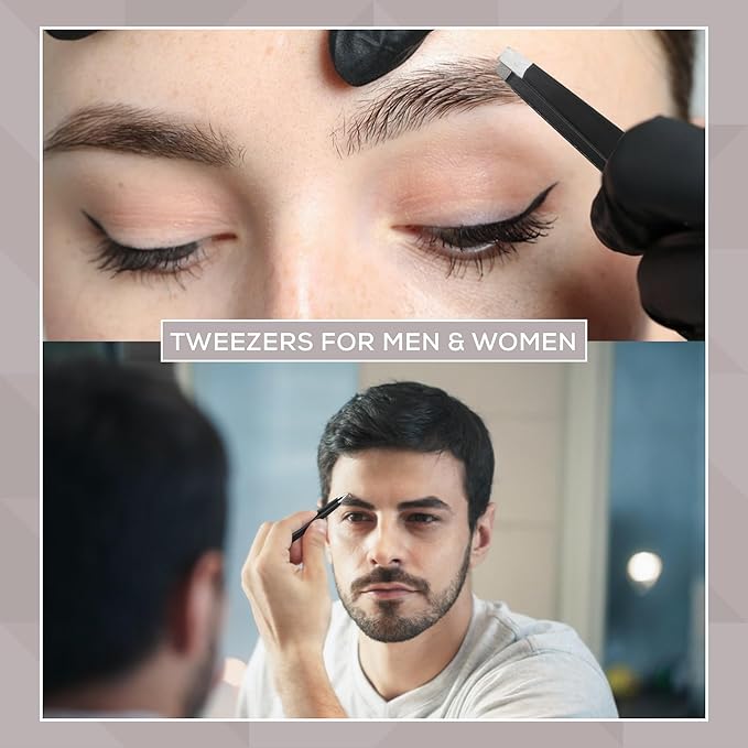 6 Pieces Professional Stainless Steel Tweezers for Eyebrows with Curved Eyebrow Scissors for in Grown Hairs,Precision Tweezers Set for Women & Men Hair Plucker with Fiber Tip