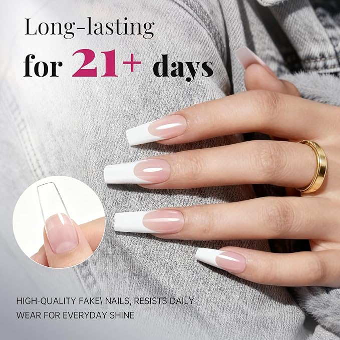 krofaue 500PCS Clear False Nails Tips - Half Cover Lady French Style Acrylic Artificial Tip Manicure with Box of 10 Sizes for Nail Tips Art Salons and Home DIY
