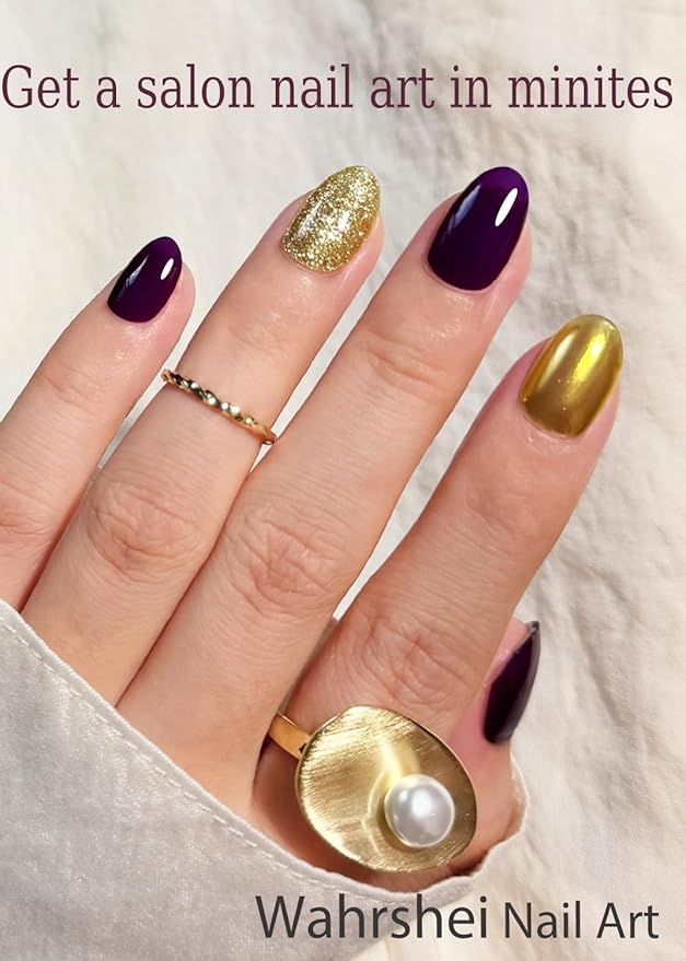 Semi Cured Gel Nail Strips, Carnival Gold Purple 20pcs Adhesive UV Sticker, Wraps for Home Manicure DIY