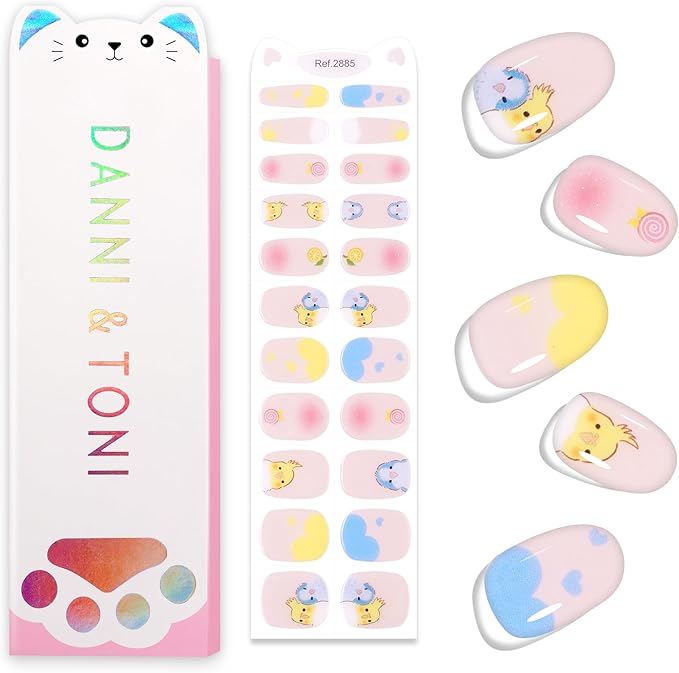 DANNI & TONI Kids Gel Nail Strips Chick Lollipop Orange Salon-Quality Peel & Stick Manicure for Children (Age 6+)– Safe, Long-Lasting, Easy to Apply | Cluck Cute