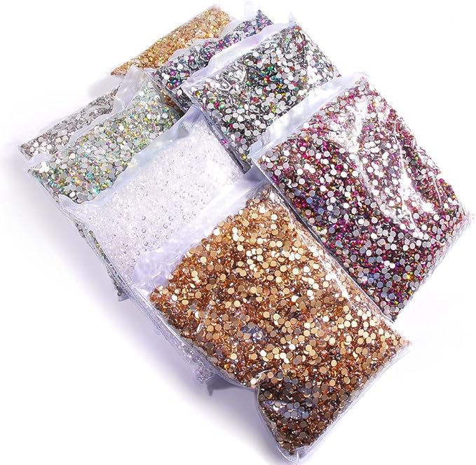 Hisenlee 14400PCS Rhinestone SS3-SS20 Crystal Gems 9 Sizes Wholesale Nail Art Rhinestone Flatback Round Glass Diamond for Crafts (SS4, Golden Champagne)