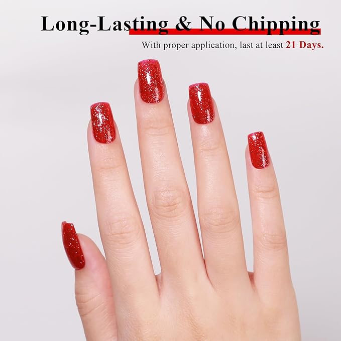 Imtiti 10ml Red Glitter Gel Nail Polish Long Lasting Soak Off UV Led Christmas Red Gel Polish Salon DIY at Home Gift for Women 1Pcs