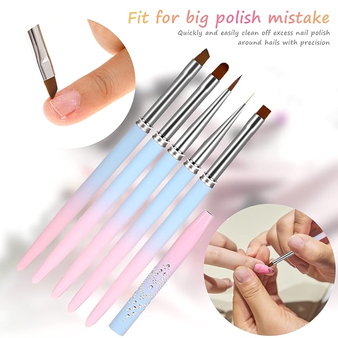 Clean Up Nail Brush, 5pcs Nail Polish Remover Brush Fingernail Clean Up Brushes for Cleaning Gel-Nail Polish