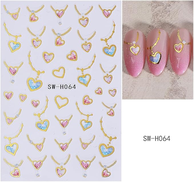 5 Sheets Valentine's Day Hearts Necklace Nail Stickers