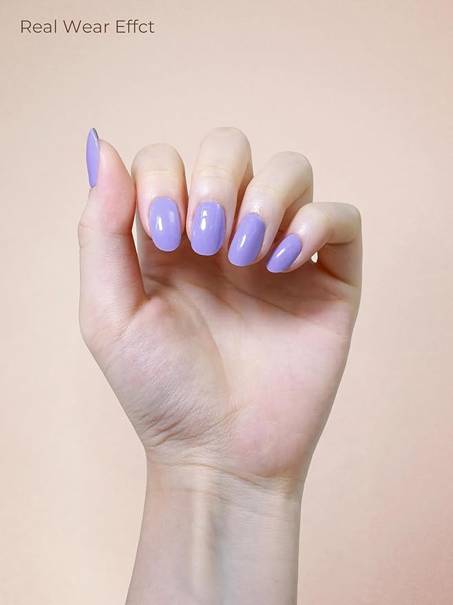 Pre Cured Gel Nail Strips - 44PCS Salon Quality Gel Nail Stickers - Long Lasting Polish Wraps for Women no UV Light Needed Easy Apply & Remove (Royal Purple)