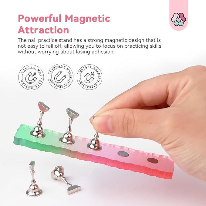 SAVILAND Nail Stand for Press Ons Display:15pcs Nail Stand Set 3X Strong Magnet Nail Holder for Painting Nails Fake Nails Flase Holder Iridescent Acrylic Nails Art Adhesive Putty Nail Tools Home DIY