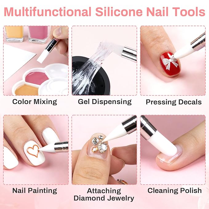 5PCS Silicone Nail Tools - Dual Tipped Sculpture Tool Chrome Applicator for Sculpting & 3D Nail Gel,Polish, Resin, Chrome Nail Powder for Design,Drawing,Shaping,Dotting Manicure Must Have