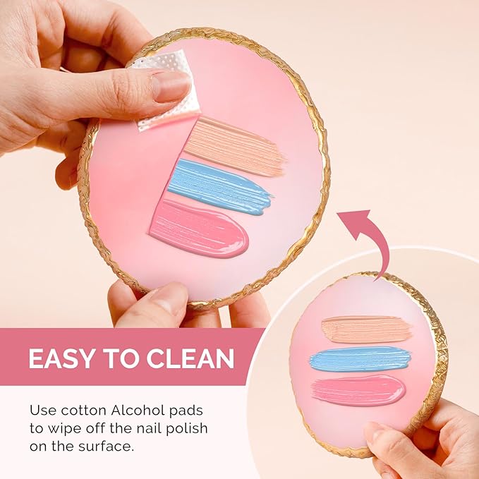MelodySusie 1PC Round Shape Resin Nail Art Palette, Professional Color Mixing Board for Gel Polish, Acrylics, Pigment Blending, Salon and DIY Makeup Artist Tool, Pink