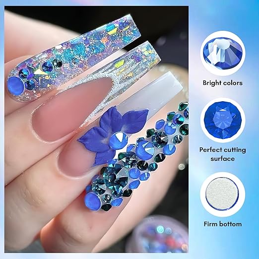 Makartt Blue Nail Rhinestones Flatback Rhinestones Multi-Size Round Crystal Glass Nail Charms Diamonds Nail Jewels for DIY Crafts Makeup Nail Art Supplies Accessories Christmas Gift