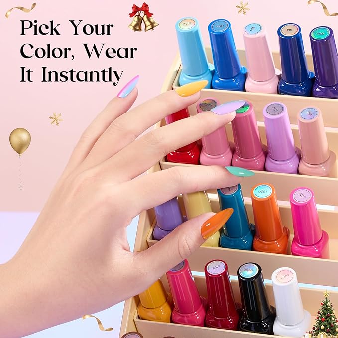 Beetles Gel Nail Polish - Seasons Impressions Collection, 25 Colors Uv Gel Nail Kit Brown Burgundy Black White Red Pink Nude Green Purple Blue Glossy Matte Glitter Top Base Coat Gifts for Women