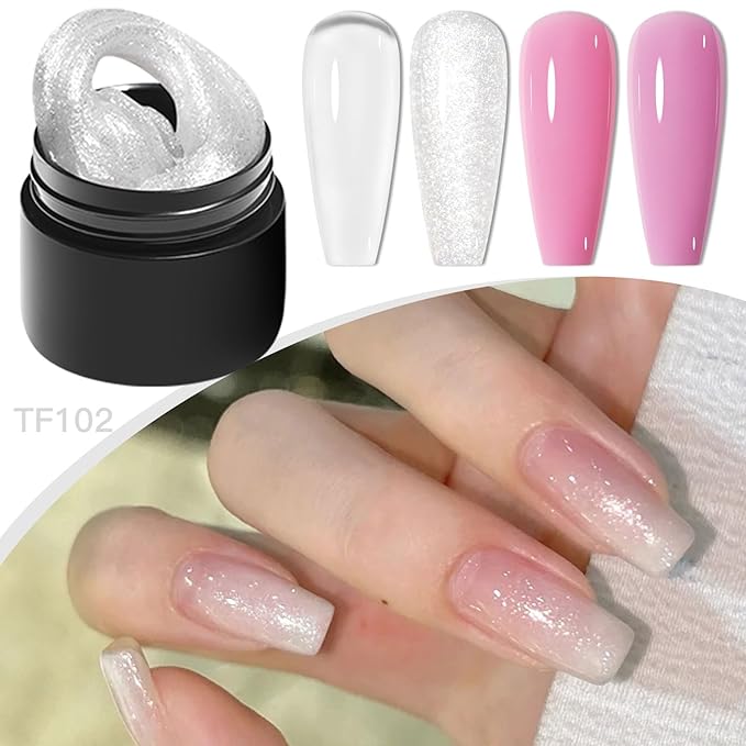 MEET ACROSS 9Pcs 3D Builder Gel Kit for Nail Art Pink White Sliver Non Sticky Hand Carving Extension Solid Builder Gel for Nails with Silicone Pen Manicure Kit 4 Colors