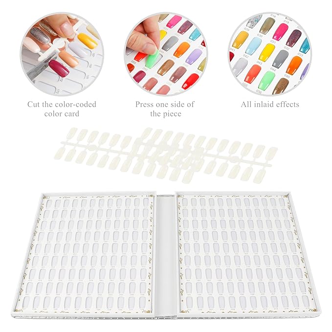 216 Colors Nail Display Chart, Nail Gel Polish Organizer Color Card with 240 False Nail Tips, Nail Color Display Book Chart Salon Nail Supplies Sample Chart Tool Set Nail Swatch (Silver, 1 Pack)