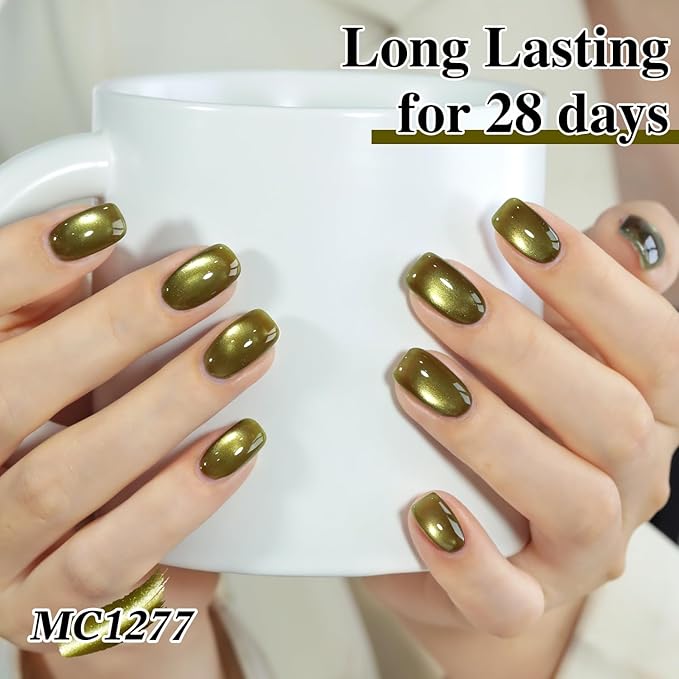 Double Rhythm 0.5 Oz Cat Eye Gel Polish with Magnet Same Color Same Bottle Holographic Glitter Shimmer Translucent Color Salon 15 ML Magnetic Nail Art (Sage Green-MC1277)