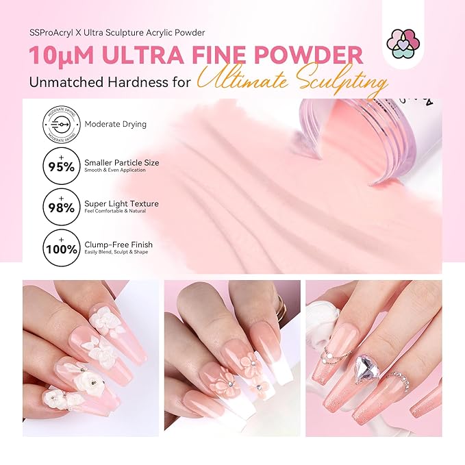 SAVILAND Smoother Pink Acrylic: Strong-Sturdy Keratin Professional Powder for 3D Carving & Extensions Home DIY Nail Art