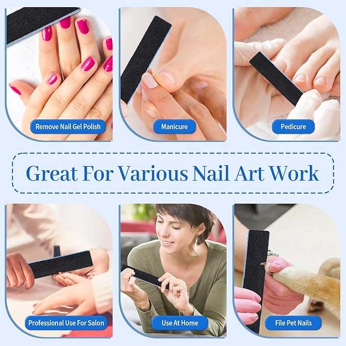 25 Pcs Rectangle Files for Acrylic Nails, 60/60 Grit File Bulk, Professional Emery Boards for DIY & Salon Use
