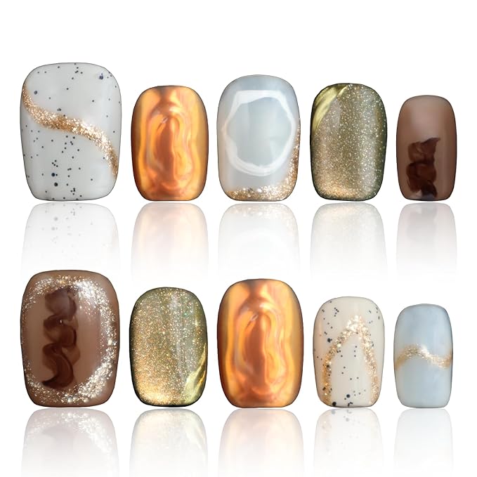 Handmade Press On Nails 3D Cat Eye Short Square Press On Nails Fake Nails For Women Gift Ideas Thick Nails COOLYOUNG Homemade Nails, 10 PCS, Size S