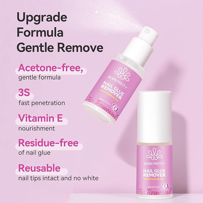 BORN PRETTY Solid Nail Glue Remover Spray,20ML Nail Glue Remover for Press On Nails,Acrylic & Fake Tips,Effortless Removal of Solid Glues & Gel Nails Adhesives Easy Home Use