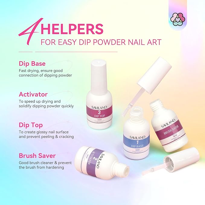 SAVILAND Dip Powder Nail Kit Starter: 29 Pcs Dip Nails Powder Starter Kit for All Season 15 ml Dipping Liquid Set with Base Top Coat Activator for French Nail Art Manicure DIY Salon Ideal Gift Set