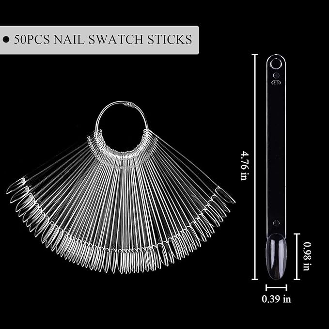 Clear Nail Swatch Sticks with Number Stickers, 50 Pcs Oval Nail Sample Swatches for Gel Polish Color Display Practice Nail Tips muestrario de colores para uñas Manicure Supplies