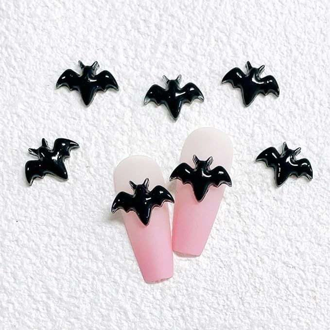 100Pcs Black Halloween Miniature Bats Nail Art Charms Cartoon 3D Tiny Resin Bats Nail Art Rhinestones Flat Back Cute Small Nail Jewelry Charms Mini Bats Nail Rhinestone Diamonds for Nails Crafts Decor