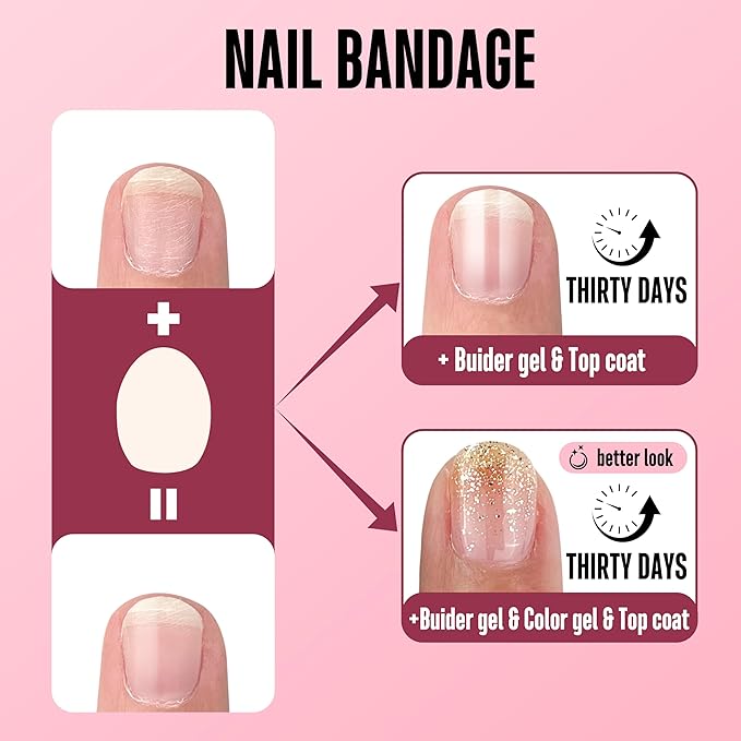 NOVO OVO Pre-cut Nail Shaped Repair Sheets Various Sizes with Slim File, Fixation & isolation layer, Bandage for Broken Nail-Surface, Recovery Protective layer for Acrylic, Easy to use 42 units