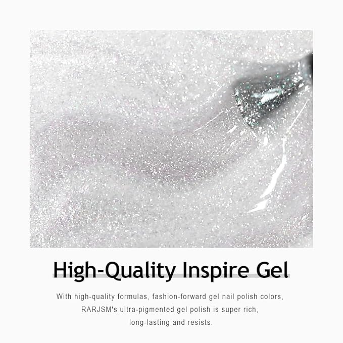 RARJSM Glitter Gel Nail Polish Pearl Shell White Chunky Sparkle Diamond Rainbow Shimmer Jelly Iridescent Gel Polish Single Bottle Soak off UV LED Cured for Home Salon Manicure 15ML 1PC