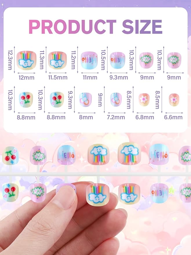 EBANKU 168 Pcs Press on Nails for Kids, Christmas Mini Almond Fake Nails, Reusable Nail Kit with Nail Glue Adhesive Tabs for Girl