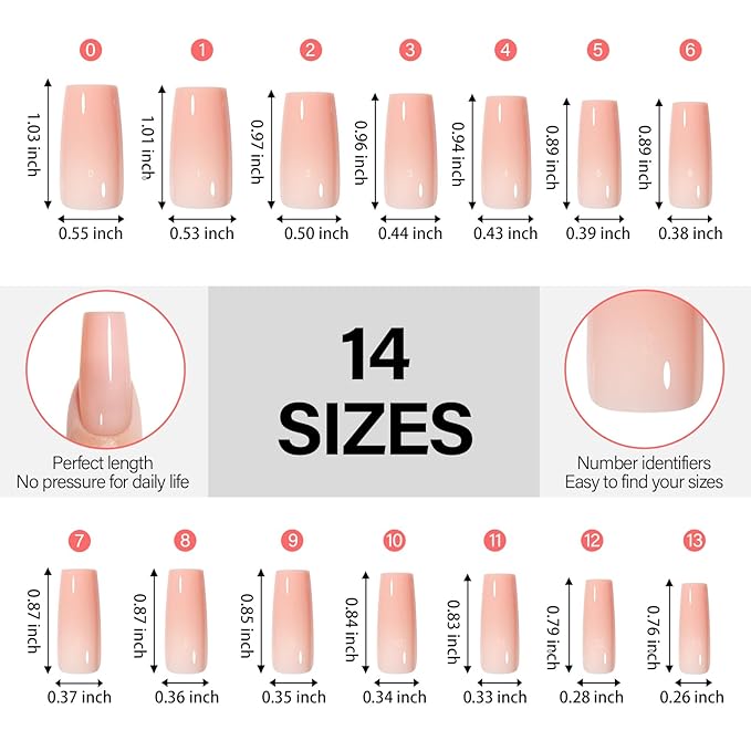 AILLSA RealFit Nude Pink Press On Nails Medium Square - Pre-Shaped 4 in 1 False Nails Set, Long-Lasting Nail Extensions for Salon Home DIY Gifts 140 PCS