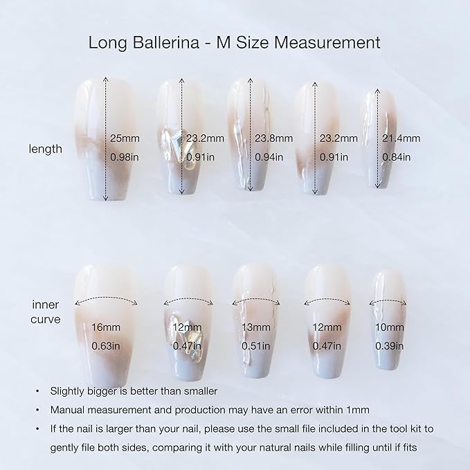 Ombre Press On Nails, Long Ballerina Style, Nude to Gray with Gold Accent, Handmade False Nail 10 Pieces (Medium,LB)