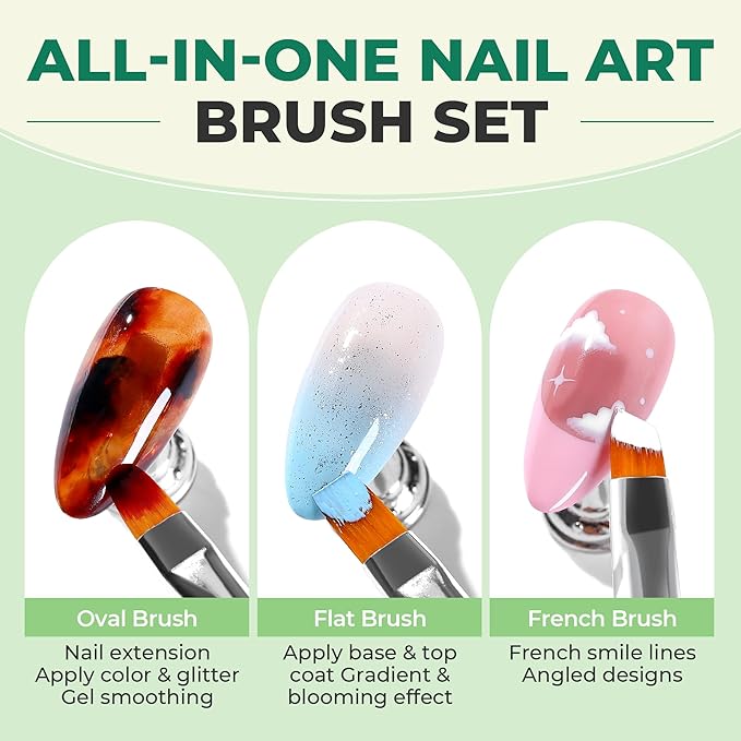 UNA GELLA Nail Art Pens 6PCS Green Color Acrylic Nail Art Design Brush Set with Gel Polish Liner Brushes Christmas Double-headed Nail Dotting Tools for DIY Home Salon Manicure Design Supplies