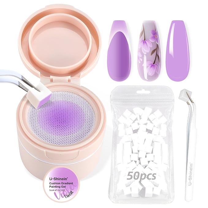 Cushion Gradient Painting Gel, Ombre Nails Aura Nails Full Coverage Precise Control of Each Dip 100pcs Spong & Tweezers Matte Effect Non-Wipe Long Lasting Soak Off UV LED(v)