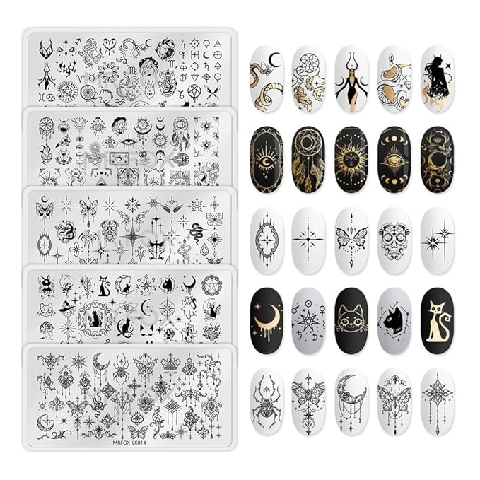 5 Pcs Nail Plates Stamping Set Starry Star Moon Esoteric Elements Nail Art DIY Stamping Template