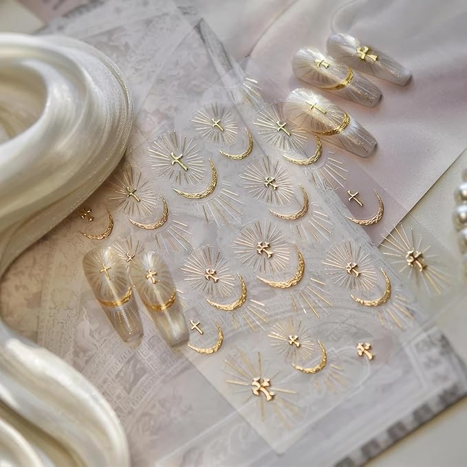 Gold Sliver Nail Art Stickers Decals French Tip Nail Stickers 3D Self Adhesive with Glitter Nail Decals Supplies Nail Art Design Decoration Accessories for Women Girls 2 Sheets