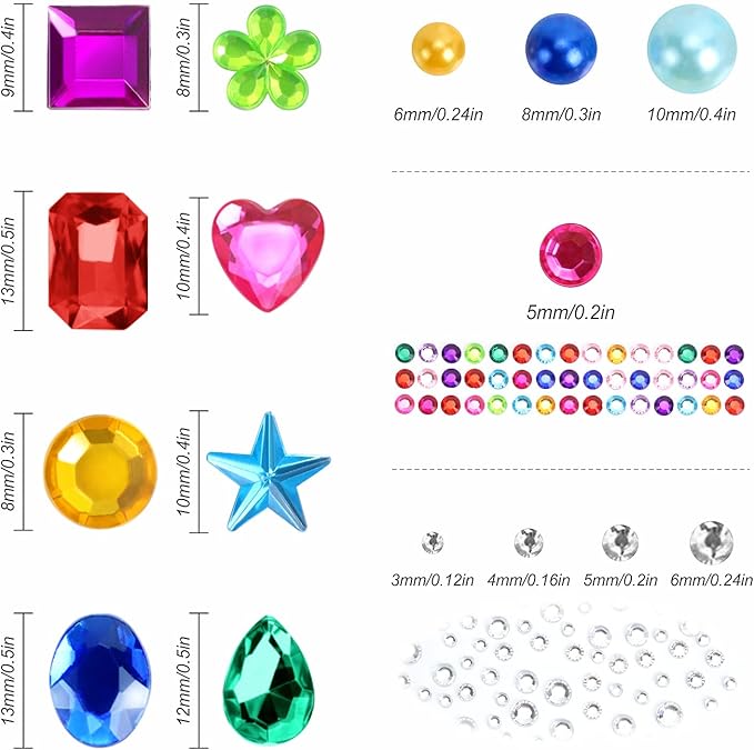 Gem 1392Pcs Self-Adhesive Rhinestone DIY Craft Glitter Stickers, 12 Shapes Suitable for Crafts, Body, Nails, Makeup, Festivals