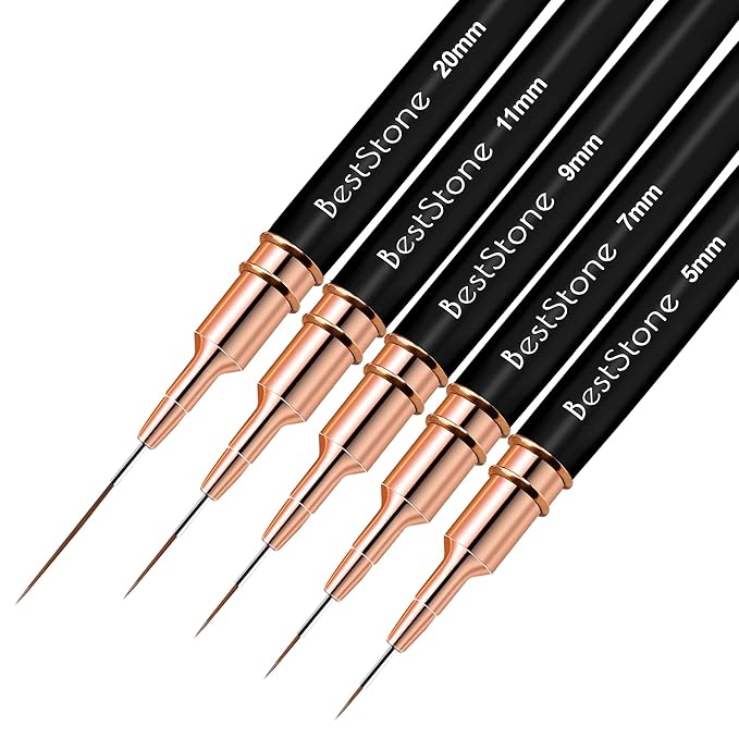 Nail Art Liner Brushes, 5Pcs Professional Gel Polish Painting Art Design Pen Set for Long Lines, Thin Details, Fine Drawing Sizes 5/7/9/11/20mm Nail Art Design Gift for Women(Black)
