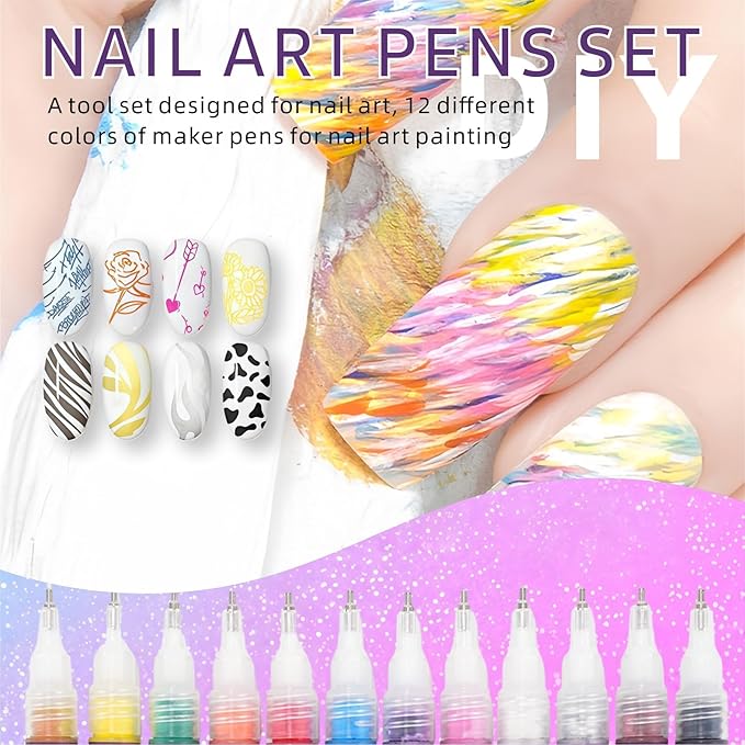 12 Color 3D Nail Art Pens Set, Nail Polish Pens Nail Point Graffiti Dotting Pen Drawing Painting Liner Brush for DIY Nail Art Beauty Adorn Manicure Tools,Valentine's Day gift