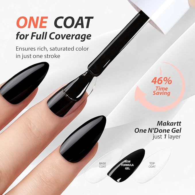 Makartt Ultra Pigmented Black Gel Nail Polish 15ml One N'Done Black Gel Polish One-Coat Soak Off High-Gloss Ceramic Shine, Salon-Grade UV Nail Art Manicure DIY Salon Home - Night Script