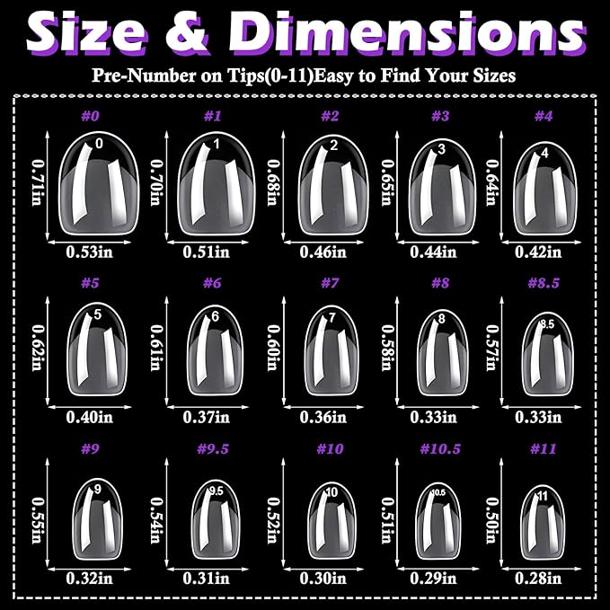 LoveOurHome 750pc Extra Short Oval Nail Tips Clear Fake Nails XS Round Almond Gel Nail Tips Full Cover Acrylic Nails Clear Press on Nails Short Oval 15 Size False Fingernail for Gel Nail Extension