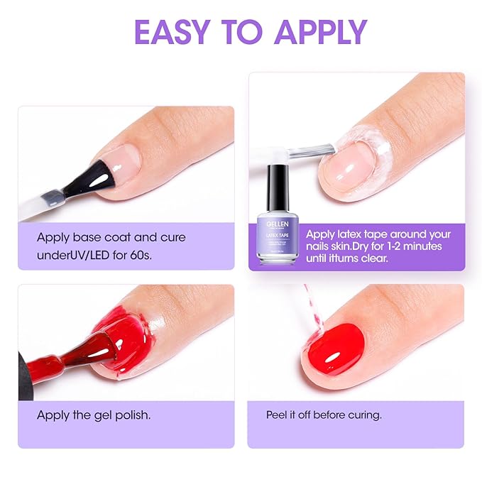 Gellen Latex Tape for Nails, Fast Drying Liquid Latex Nail Polish Barrier Peel off Latex Tape Kit Cuticle Guard for Nail Art Liquid Latex Barrier Protector